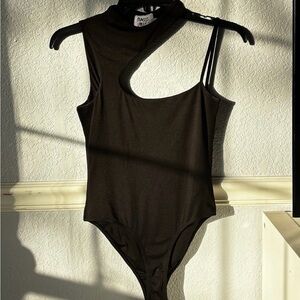 Princess Polly Black Bodysuit with Asymmetrical Cut-Out and High Neckline